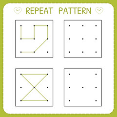 Repeat pattern. Educational games for practicing motor skills. Working pages for kids. Worksheet for kindergarten and preschool