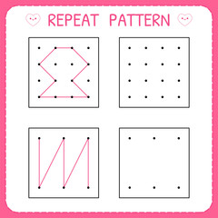 Repeat pattern. Educational games for practicing motor skills. Working page for kids. Worksheet for kindergarten and preschool