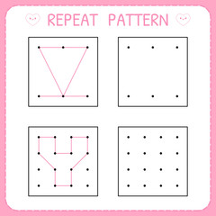 Repeat pattern. Educational games for practicing motor skills. Worksheet for kindergarten and preschool. Working pages for kids