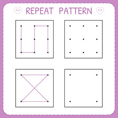 Repeat pattern. Kindergarten educational game for kids. Working pages for children. Preschool worksheet for practicing motor skills