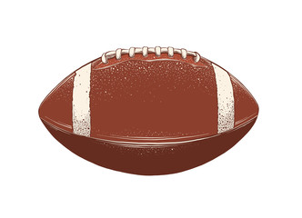 Vector drawing of rugby ball in color, isolated on white background. Graphic illustration, hand drawing. Drawing for posters, decoration and print. Vector illustration