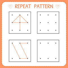 Working pages for children. Repeat pattern. Preschool worksheet for practicing motor skills. Kindergarten educational game for kids