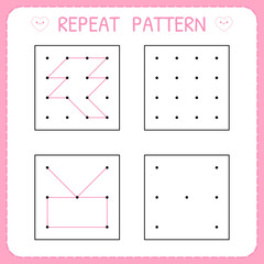 Worksheet for kindergarten and preschool. Repeat pattern. Working page for kids. Educational games for practicing motor skills