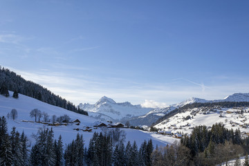 Fototapeta na wymiar Paysage de haute montagnes eneigés dans les Alpes