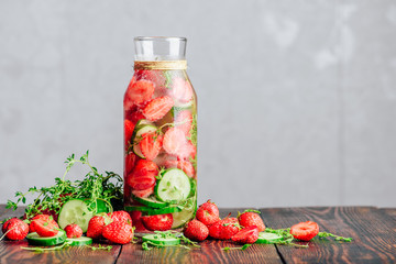 Infused Water with Strawberry, Cucumber and Thyme.