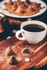 Homemade chocolate truffles coated in cocoa powder