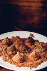 Homemade chocolate truffles coated in cocoa powder