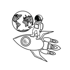 astronaut with spacesuit and rocket in white background