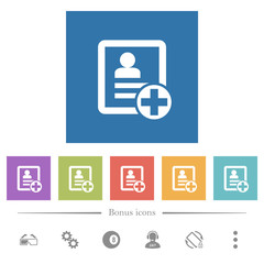 Add new contact flat white icons in square backgrounds