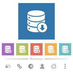 Database down flat white icons in square backgrounds