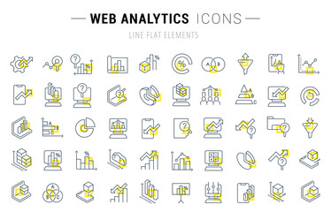 Set Vector Line Icons of Web Analytics