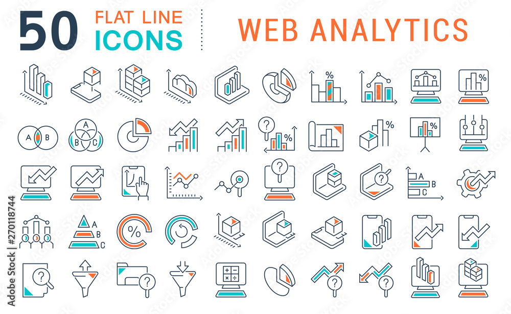 Wall mural set vector line icons of web analytics