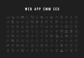 Set Vector Flat Line Icons SEO and Web Design