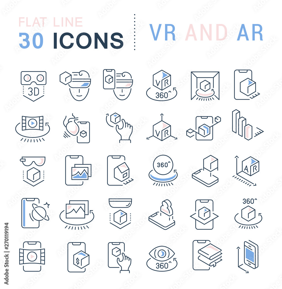 Wall mural set vector line icons of vr and ar