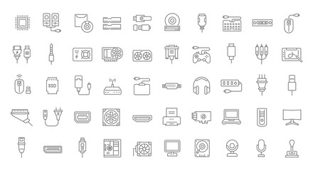 Set Vector Line Icons of Upgrading Computer Components