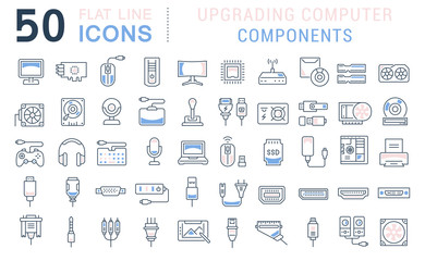 Set Vector Line Icons of Upgrading Computer Components