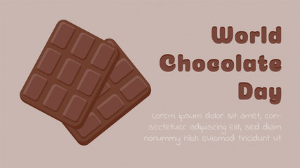 Worldwide chocolate day. Two chocolate bars on a light beige background Food landing page with flat simple design. Modern design concept of web page design for website and mobile application.