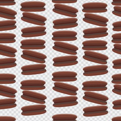 Seamless pattern with thick brown cookies with dark cream on a transparent background. Cartoons drawn in the style of the sketch. For creating prints on clothes, testi, fabrics, interior, backdrop