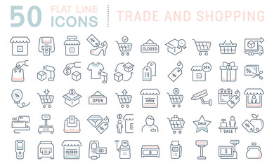 Set Vector Line Icons of Trade and Shopping