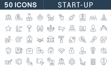 Set Vector Line Icons of Startup