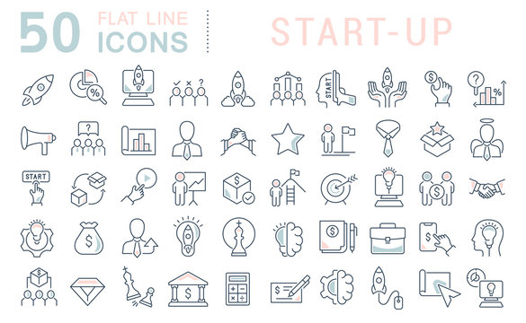 Set Vector Line Icons of Startup
