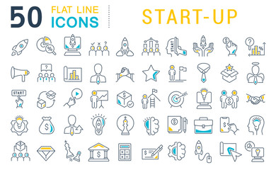 Set Vector Line Icons of Startup