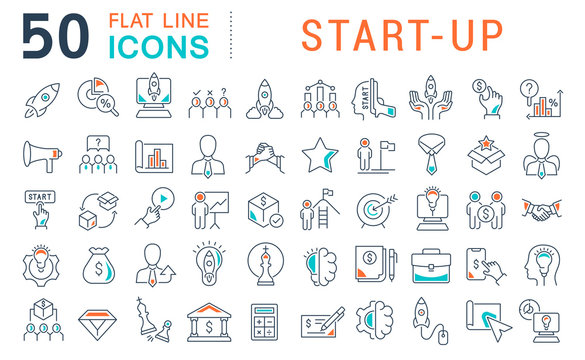 Set Vector Line Icons of Startup