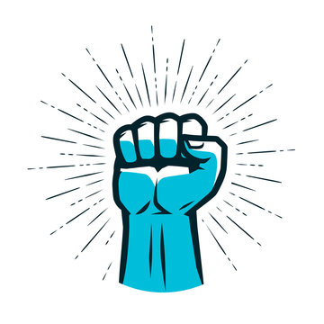 Clenched Fist Raised Up. Gym Logo. Vector Illustration