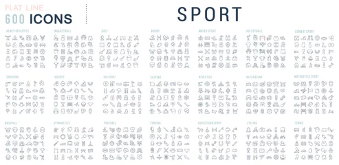 Zelfklevend Fotobehang Set Linear Icons of Sport. © M.Style