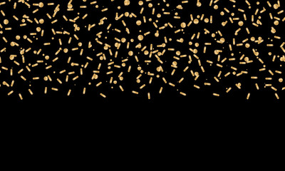 Celebration. Vector gold serpentine and confetti on black background.