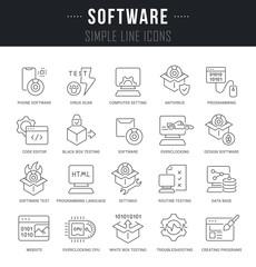 Set Vector Line Icons of Software
