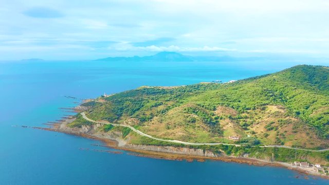 Aerial view. Strait of Gibraltar pass, views of Africa.