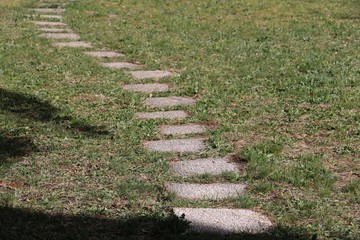 South of France - rustic garden walkway - square stepping stones