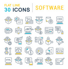 Set Vector Line Icons of Software