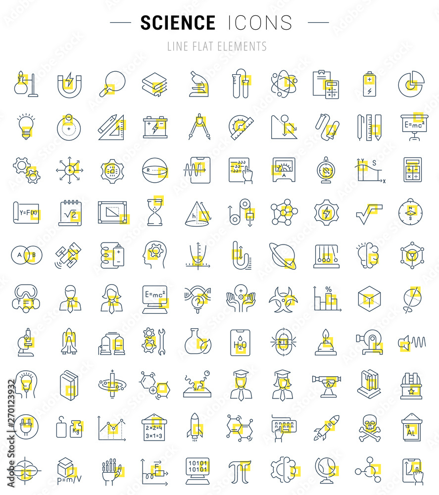 Wall mural set vector line icons of science
