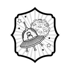 frame with alien spacecraft in space with white background