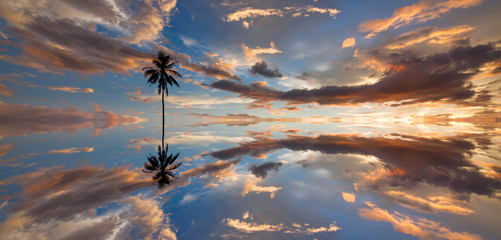 Beautiful reflection of dramatic sunset at Kota Marudu, Sabah, East Malaysia
