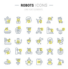 Fototapeta na wymiar Set Vector Line Icons of Robots