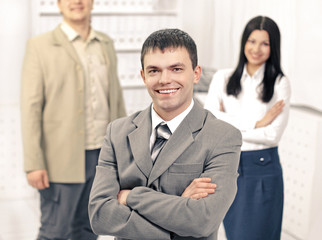 portrait of a young office employee , on the background of the 