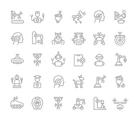 Set Vector Line Icons of Robots