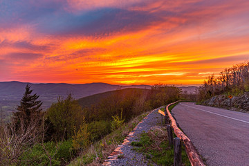 sunset over the road