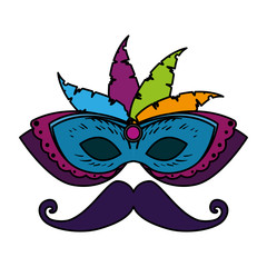 carnival mask with feathers and mustache