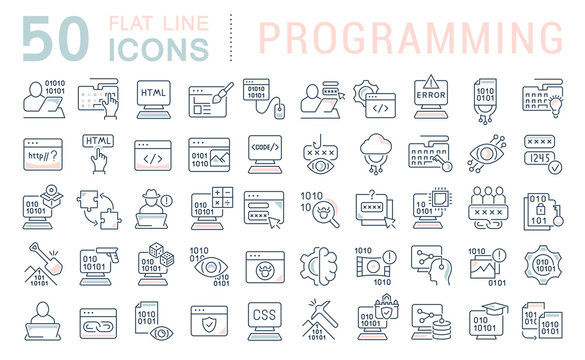 Set Vector Line Icons of Programming
