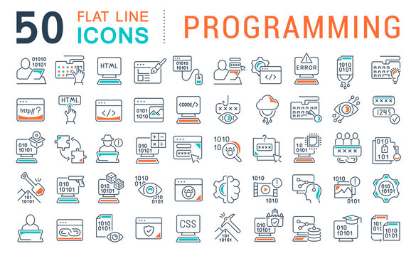 Set Vector Line Icons of Programming