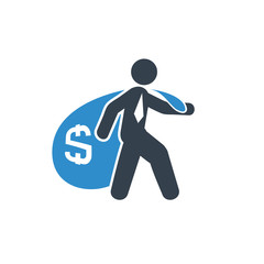 business man carrying money sack icon on white background