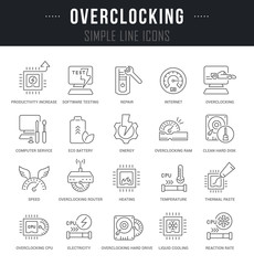 Set Vector Line Icons of Overclocking