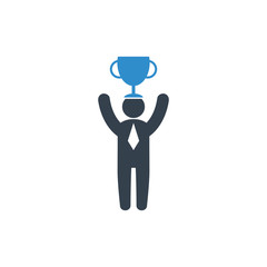business man winner with trophy icon on white background