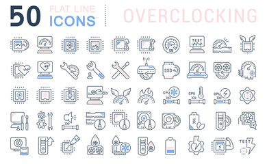 Set Vector Line Icons of Overclocking