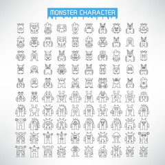 cute monster avatar character vector illustration line icons