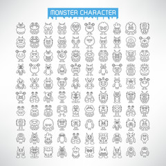 Obraz premium cute monster avatar character vector illustration line icons